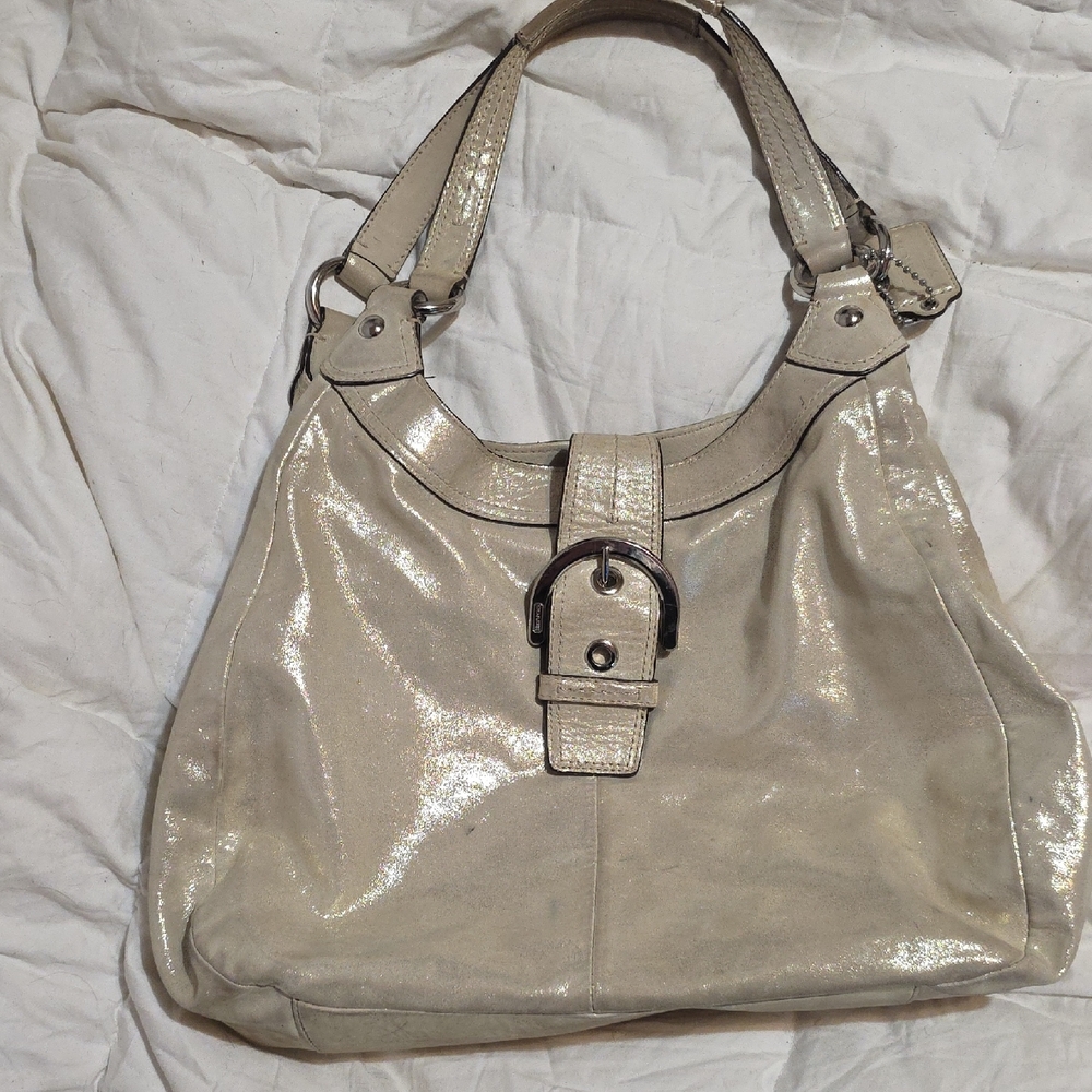 Coach Shimmering Cream Shoulder Bag